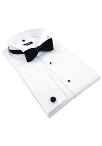 Mmer / Villaro - Koszule męskie - Biała koszula smokingowa z pliskami Mmer 099. Kolor: biały. Materiał: bawełna, tkanina. Długość: długie. Styl: elegancki #1