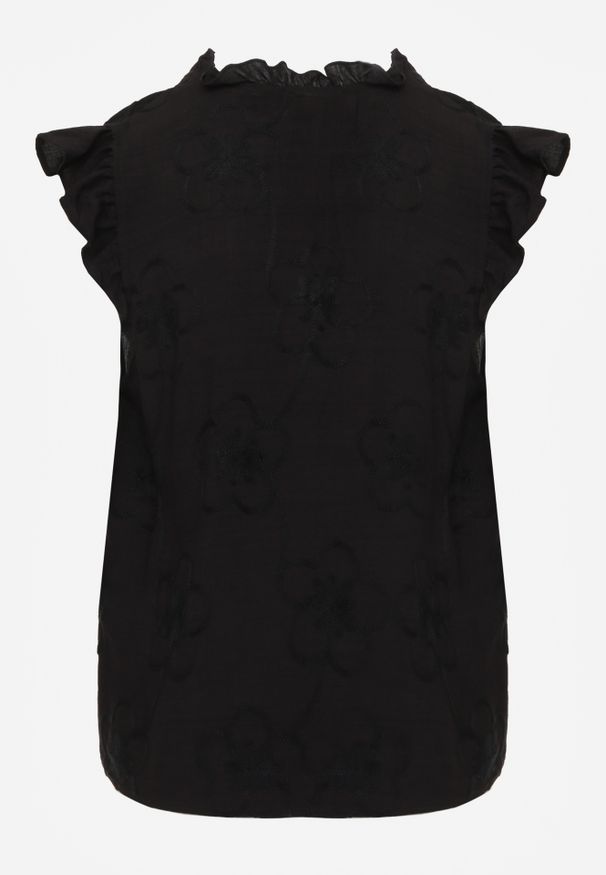 Renee - Czarna Haftowana Bluzka z Bawełny Zdobiona Falbankami Bolidia. Typ kołnierza: kołnierz z falbankami. Kolor: czarny. Materiał: bawełna. Wzór: haft, aplikacja. Styl: boho