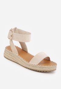 Renee - Beżowe Sandały VICES na Platformie Ozdobione Plecionką z Juty Pellitoris. Kolor: beżowy. Wzór: aplikacja. Sezon: lato. Obcas: na platformie. Styl: elegancki #4