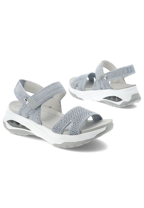 Niebieskie Sandały Rieker Sportowe Obuwie Damskie. Okazja: na co dzień, na spacer. Zapięcie: rzepy. Kolor: niebieski. Materiał: tkanina. Sezon: lato. Styl: sportowy