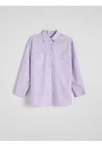 Reserved - Bawełniana koszula z aplikacjami strasu - lawendowy. Kolor: fioletowy. Materiał: bawełna. Wzór: aplikacja #1