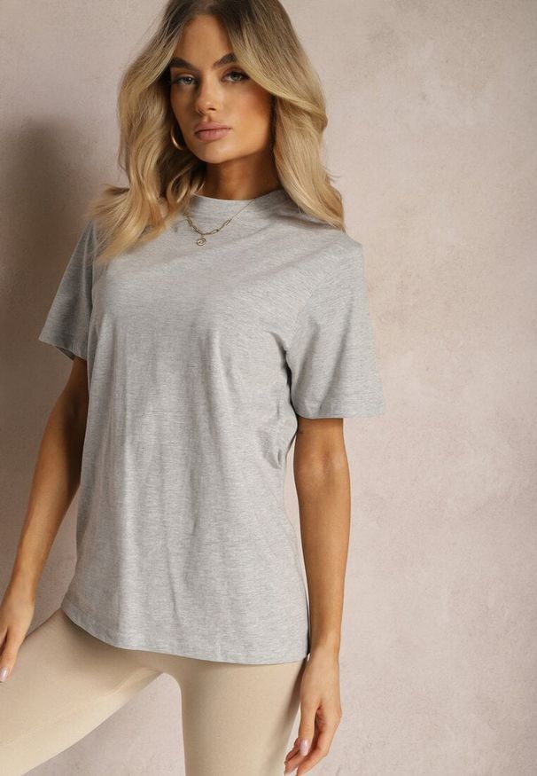 Renee - Szara Casualowa Koszulka z Bawełny z Krótkim Rękawem Virdula. Okazja: na co dzień. Kolor: szary. Materiał: bawełna. Długość rękawa: krótki rękaw. Długość: krótkie. Styl: casual