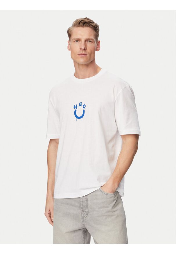 Hugo - HUGO T-Shirt Norizom 50560112 Biały Regular Fit. Kolor: biały. Materiał: bawełna
