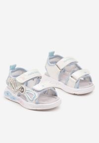 Born2be - Niebieskie Płaskie Sandały ze Skórzaną Wkładką Ozdobione Ledami i Aplikacjami Tiasis. Okazja: na co dzień. Nosek buta: otwarty. Kolor: niebieski. Materiał: skóra. Wzór: aplikacja. Sezon: lato. Styl: casual, elegancki