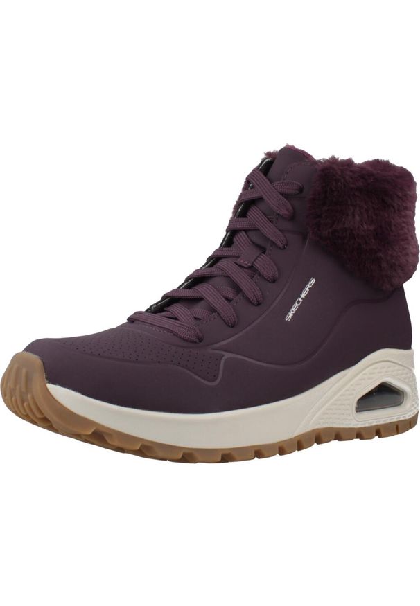 skechers - SKECHERS UNO RUGGED FALL AIR Bordeaux. Wysokość cholewki: za kostkę. Zapięcie: sznurówki. Kolor: czerwony. Materiał: skóra, materiał. Szerokość cholewki: normalna. Styl: sportowy