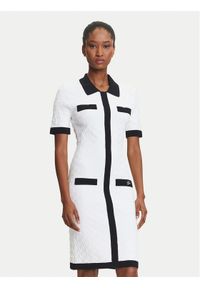 Karl Lagerfeld - KARL LAGERFELD Sukienka dzianinowa A3W13036 Écru Slim Fit. Typ kołnierza: dekolt w karo. Materiał: syntetyk #1