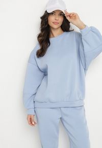 Born2be - Niebieski Komplet Dresowy Bluza i Joggery Podszyte Polarem Zibea. Kolor: niebieski. Materiał: polar, dresówka #7