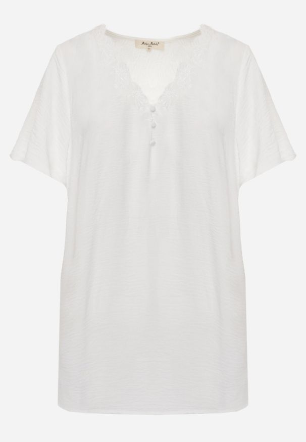 Born2be - Biała Bluzka z Krótkimi Rękawami i Ozdobnym Haftem Emmania. Okazja: na co dzień. Kolor: biały. Długość rękawa: krótki rękaw. Długość: krótkie. Wzór: haft. Styl: casual