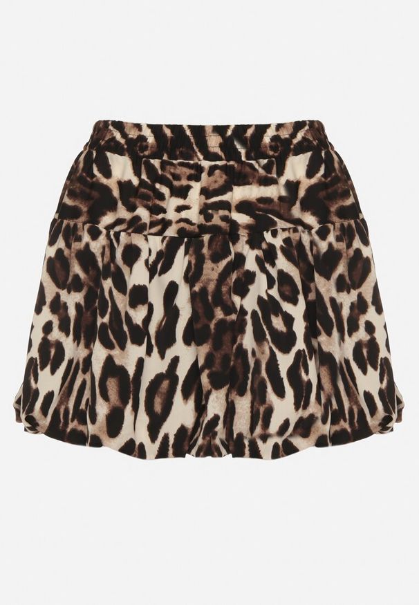 Born2be - Beżowa Panterkowa Spódnica Typu Bombka Ovinisse. Okazja: na co dzień. Kolor: beżowy. Wzór: motyw zwierzęcy. Styl: casual, elegancki