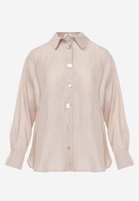 Renee - Beżowa Oversizowa Koszula z Wiskozą i Lnem z Guzikami o Różnej Wielkości Drenrya. Okazja: na co dzień. Kolor: beżowy. Materiał: wiskoza, len. Styl: casual #3