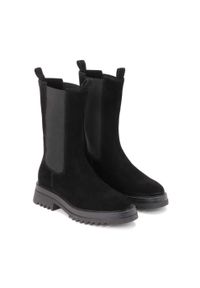 Kazar - Czarne trzewiki damskie. Wysokość cholewki: przed kolano. Kolor: czarny. Materiał: zamsz. Szerokość cholewki: normalna. Wzór: moro. Styl: elegancki, militarny #2