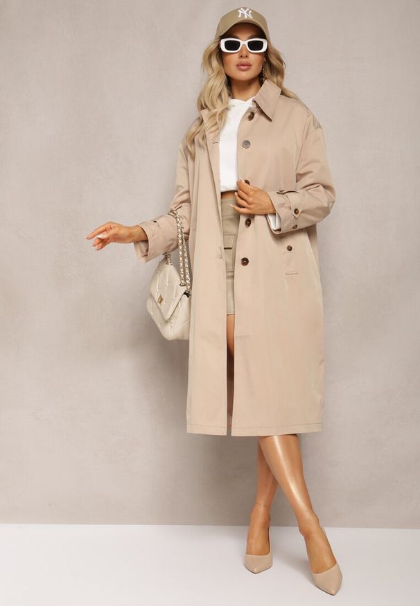 Renee - Beżowy Płaszcz Trencz Oversize Flilia. Kolor: beżowy. Długość: krótkie