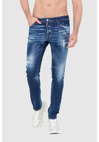 DSQUARED2 Męskie granatowe jeansy z przetarciami, Rozmiar 54. Kolor: niebieski