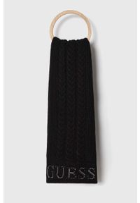 Guess szalik damski kolor czarny z aplikacją. Kolor: czarny. Materiał: dzianina. Wzór: aplikacja