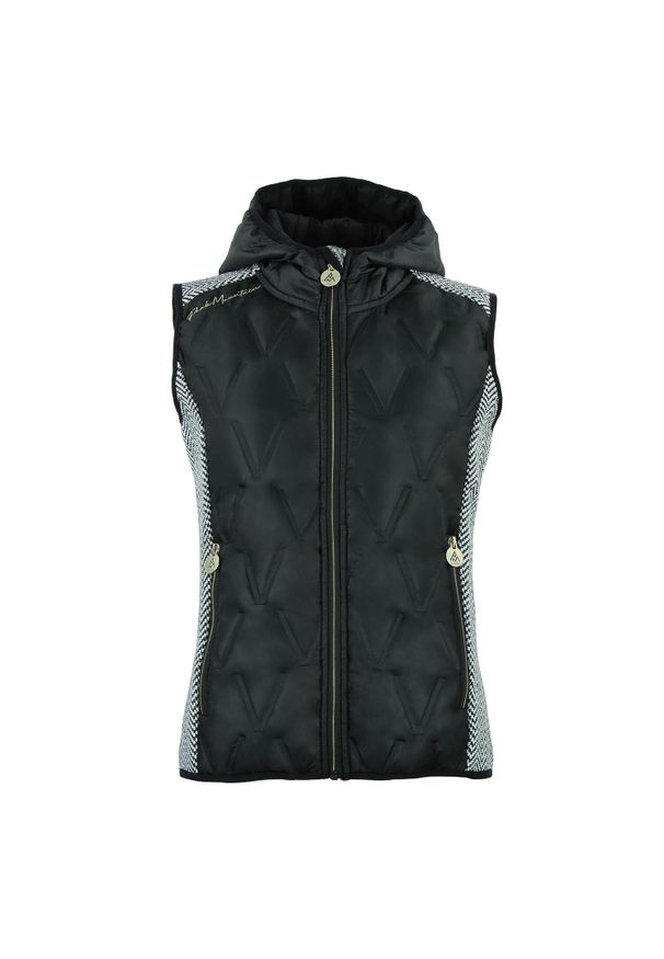 PEAK MOUNTAIN - Damska kurtka bez rękawów z kapturem Peak Mountain. Typ kołnierza: kaptur. Kolor: czarny. Materiał: puch, polar, materiał. Długość rękawa: bez rękawów. Sport: turystyka piesza