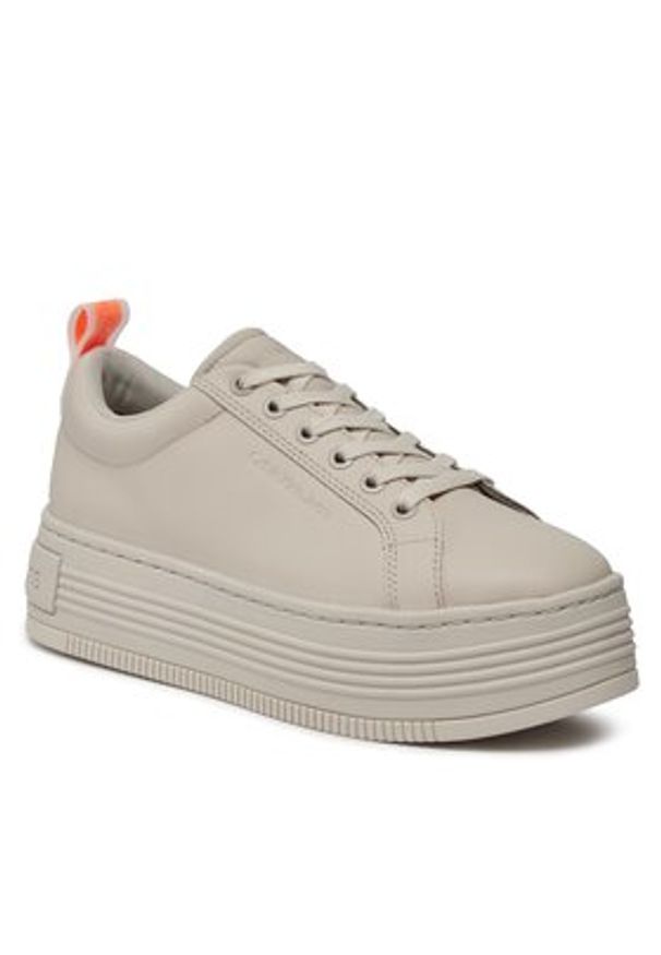 Calvin Klein Jeans Sneakersy Bold Flatf Low Laceup Lth In Lum YW0YW01309 Beżowy. Kolor: beżowy. Materiał: skóra