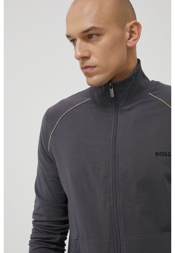 BOSS bluza męska kolor szary melanżowa. Okazja: na co dzień. Kolor: szary. Wzór: melanż. Styl: casual