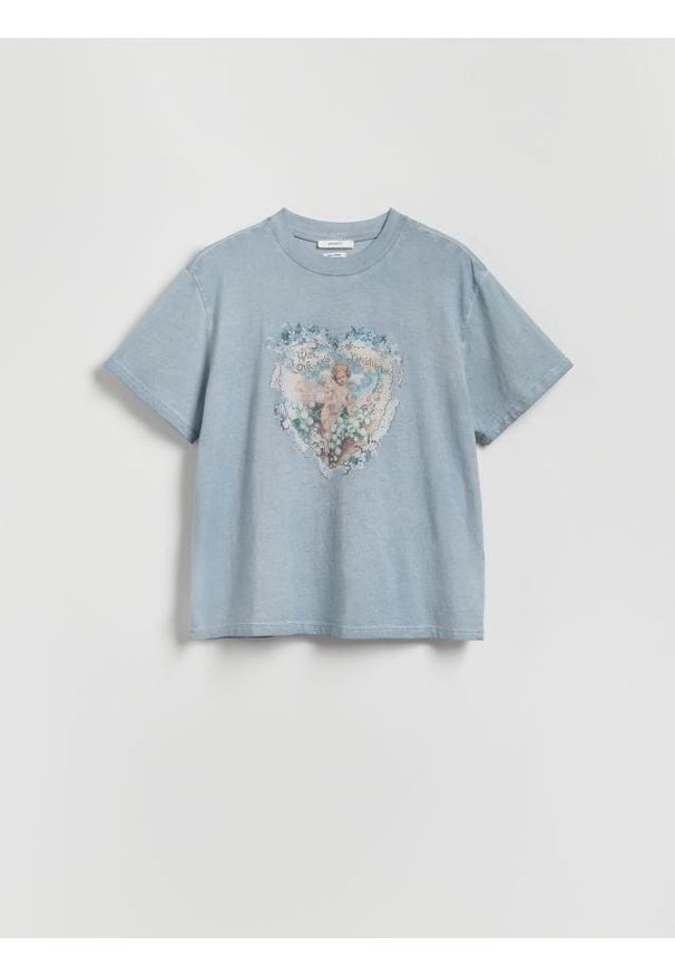 Reserved - T-shirt z nadrukiem - jasnoniebieski. Kolor: niebieski. Materiał: bawełna, dzianina. Wzór: nadruk