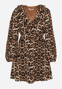 Born2be - Panterkowa Rozkloszowana Sukienka Vices Zdobiona Falbankami Reseva. Okazja: na co dzień. Typ kołnierza: kołnierz z falbankami. Materiał: materiał, jeans. Długość rękawa: długi rękaw. Wzór: aplikacja. Styl: casual #7