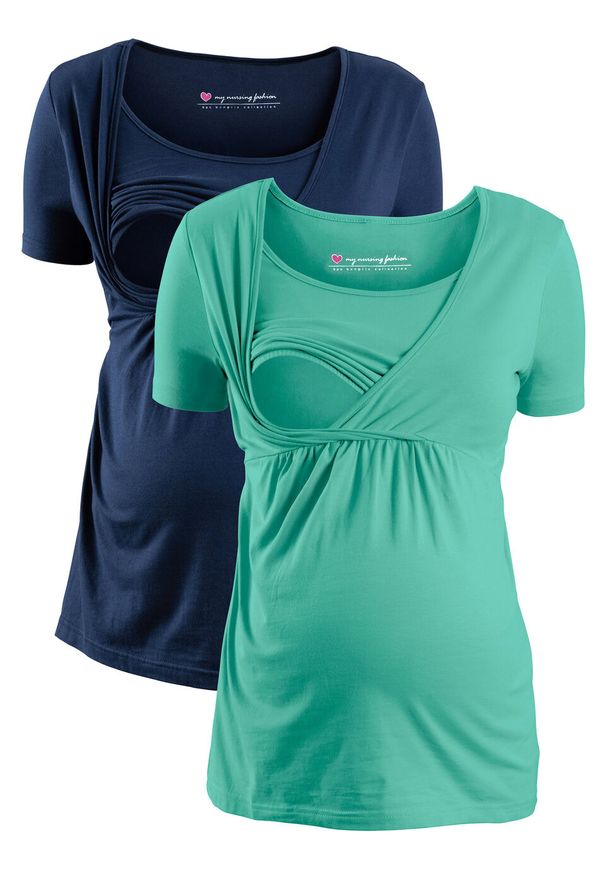 Shirt ciążowy i do karmienia (2 szt.) bonprix ciemnoniebiesko-niebieski mentolowy. Kolekcja: moda ciążowa. Kolor: niebieski