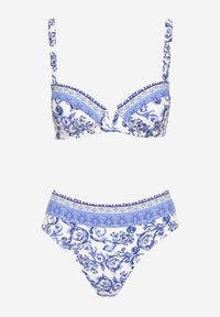 Renee - Niebieskie Bikini Zdobione Ornamentalnym Printem Biustonosz i Figi Mirulea. Kolor: niebieski. Wzór: aplikacja, nadruk