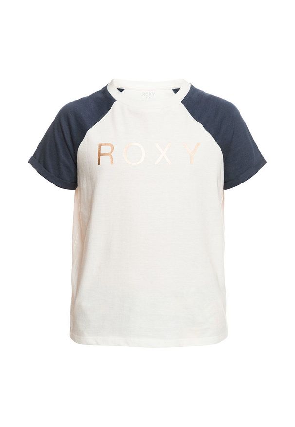 Roxy t-shirt bawełniany dziecięcy kolor biały. Kolor: biały. Materiał: bawełna. Długość rękawa: raglanowy rękaw