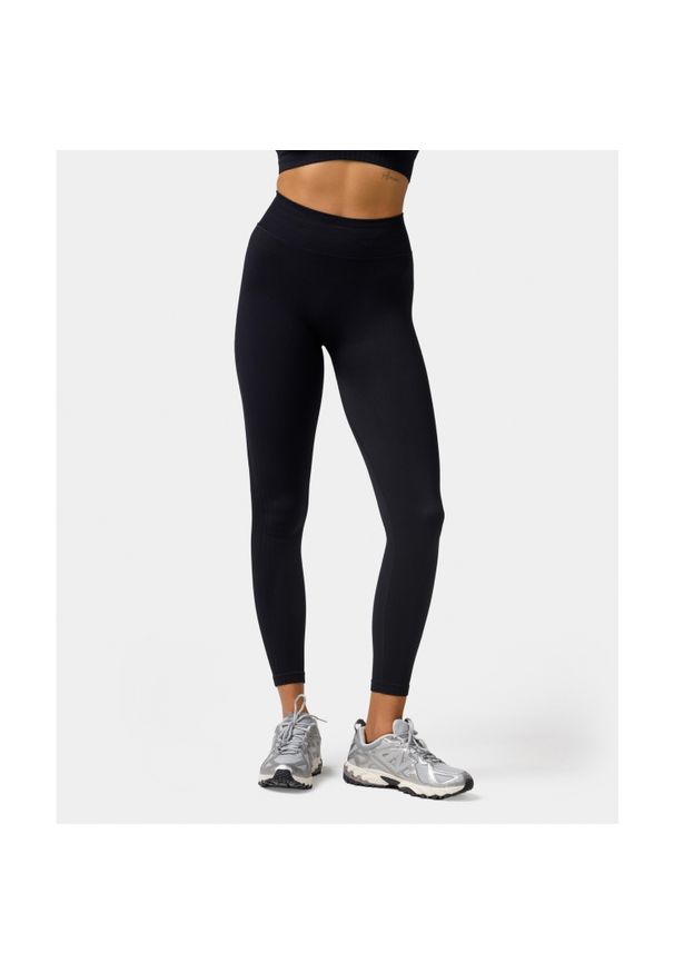 Legginsy bezszwowe push-up Carpatree Elite czarne. Stan: podwyższony. Kolor: czarny. Materiał: skóra, elastan
