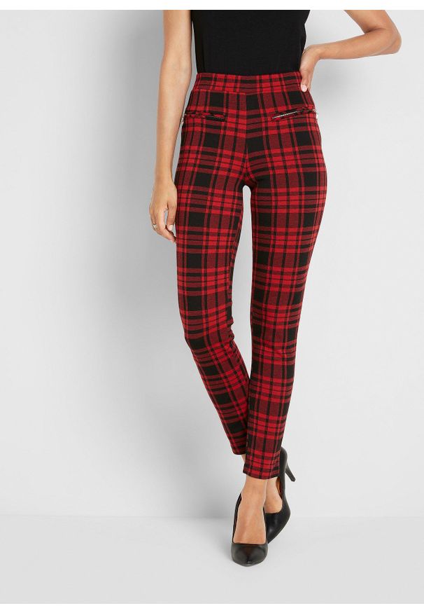 bonprix - Spodnie z dżerseju. Kolor: czerwony. Materiał: jersey. Styl: klasyczny