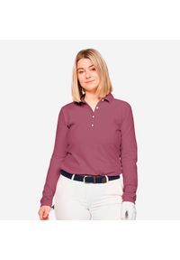 INESIS - Koszulka polo do golfa damska MW500. Typ kołnierza: polo, golf. Kolor: fioletowy. Materiał: bawełna, elastan, materiał. Styl: sportowy