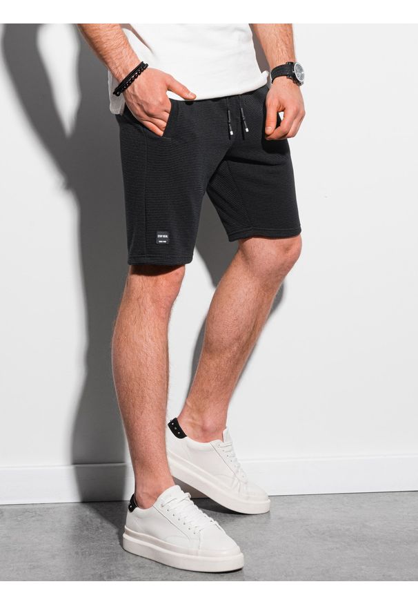 Ombre Clothing - Krótkie spodenki męskie dresowe W294 - czarne - XXL. Kolor: czarny. Materiał: dresówka. Długość: krótkie. Styl: sportowy, klasyczny