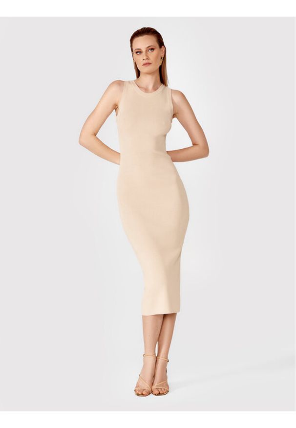 Simple Sukienka letnia SUD013 Beżowy Slim Fit. Kolor: beżowy. Materiał: syntetyk. Sezon: lato