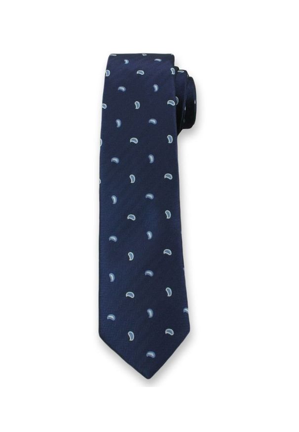 Krawat Męski ze Wzorem PAISLEY - 6 cm - Angelo di Monti, Ciemny Granatowy. Kolor: niebieski. Wzór: paisley