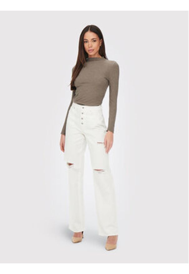 only - ONLY Bluzka Emma 15180040 Brązowy Slim Fit. Kolor: brązowy. Materiał: syntetyk