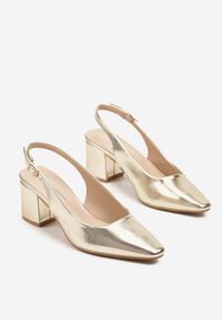 Renee - Złote Sandały na Słupku Typu Slingback Felvania. Okazja: na co dzień. Zapięcie: sprzączka. Kolor: złoty. Obcas: na słupku. Styl: klasyczny, casual, elegancki #6