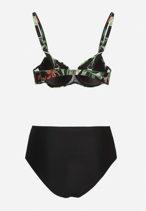 Born2be - Czarne Bikini Majtki Figi z Siateczkowymi Wstawkami i Biustonosz w Liście Kinella. Kolor: czarny
