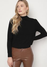 Born2be - Czarny Gładki Sweter z Półgolfem w Stylu Casual Unallia. Okazja: na co dzień. Kolor: czarny. Materiał: jeans. Długość rękawa: długi rękaw. Długość: długie. Wzór: gładki. Styl: casual #3