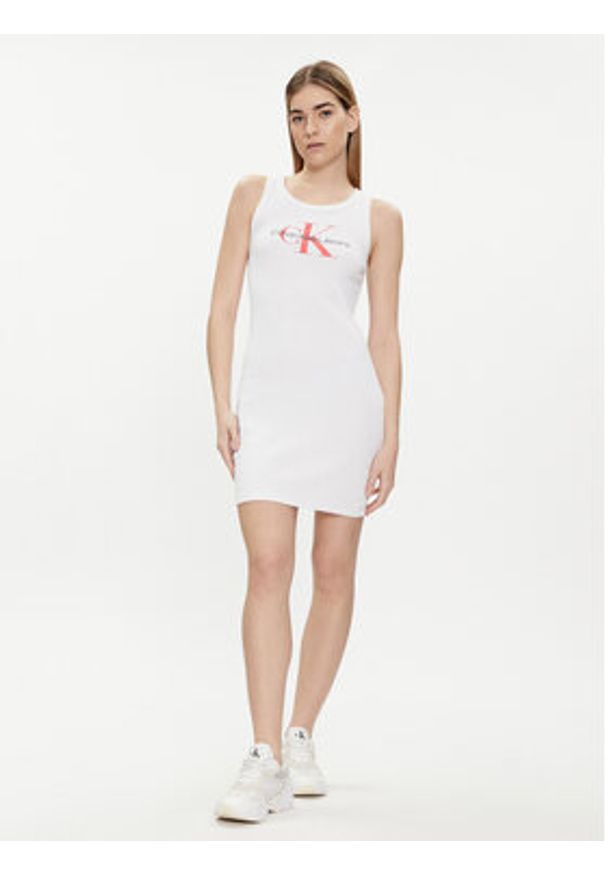 Calvin Klein Jeans Sukienka letnia Archival Monologo J20J223069 Biały Slim Fit. Kolor: biały. Materiał: bawełna. Sezon: lato
