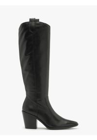 Ryłko - Czarne kozaki na masywnym obcasie RACHEL. Zapięcie: zamek. Kolor: czarny. Materiał: skóra. Obcas: na obcasie. Styl: street. Wysokość obcasa: średni #1