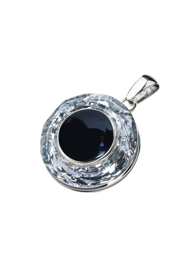 Polcarat Design - Wisiorek srebrny zdobiony Swarovski Crystal Cosmic Ring W 1705 Onyks. Materiał: srebrne. Kolor: srebrny. Wzór: aplikacja. Kamień szlachetny: onyks