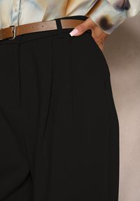 Renee - Czarne Garniturowe Spodnie High Waist o Szerokim Kroju z Dodatkiem Wiskozy Mavaira. Okazja: na co dzień. Stan: podwyższony. Kolor: czarny. Materiał: wiskoza. Styl: klasyczny, elegancki, casual #3