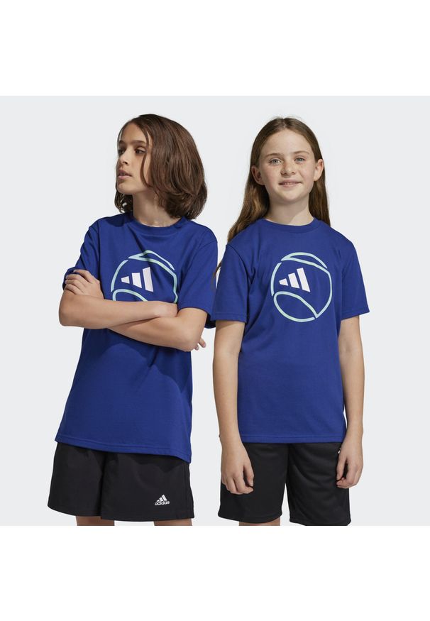 Adidas - Koszulka dla dzieci adidas. Kolor: niebieski. Materiał: bawełna. Sport: tenis
