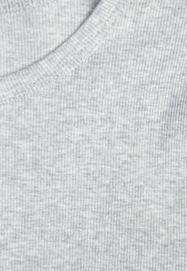 Born2be - Szary Dopasowany T-shirt z Prążkowanej Tkaniny z Bawełny Acalenos. Okazja: na co dzień. Kolor: szary. Materiał: tkanina, bawełna, prążkowany. Sezon: lato. Styl: elegancki, casual, klasyczny