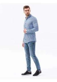 Ombre Clothing - Żakardowa koszula męska w drobny wzór REGULAR FIT K619 - jasnoniebieska - XXL. Okazja: na co dzień. Kolor: niebieski. Materiał: żakard. Długość rękawa: długi rękaw. Długość: długie. Styl: casual, klasyczny #4