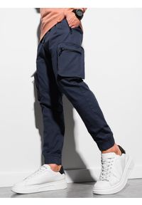 Ombre Clothing - Spodnie męskie joggery P960 - granatowe - XL. Kolor: niebieski. Materiał: materiał, bawełna