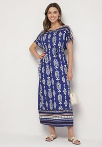 Born2be - Niebieska Pudełkowa Sukienka z Wiskozy w Etniczny Wzór Mirosela. Okazja: na co dzień. Kolor: niebieski. Materiał: wiskoza. Długość rękawa: krótki rękaw. Styl: klasyczny, casual, elegancki #7