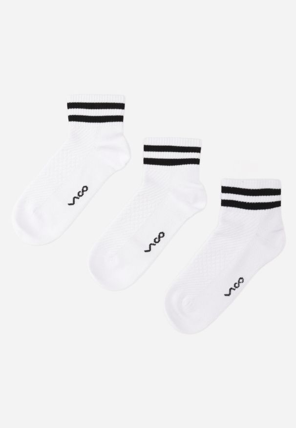 Born2be - Białe 3-pack Skarpety z Bawełną za Kostkę z Paseczkami Flelford. Kolor: biały. Materiał: bawełna