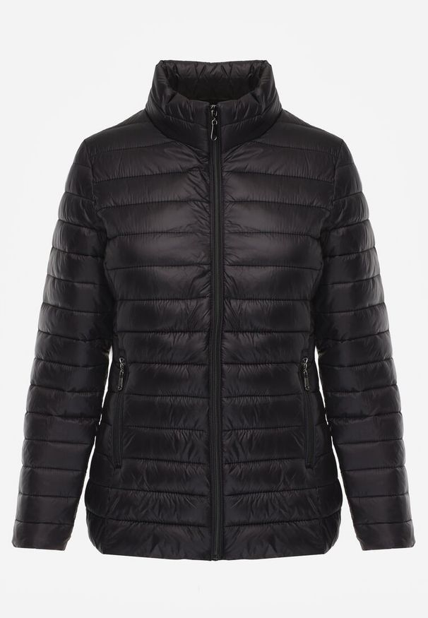 Renee - Czarna Kurtka Ozdobiona Pikowaniem i Kieszeniami na Suwak Mivuria. Okazja: na co dzień. Kolor: czarny. Materiał: jeans. Wzór: aplikacja. Styl: elegancki, casual