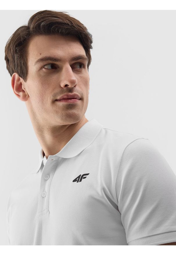 4f - 4F Koszulka polo regular męska - biała L. Okazja: na co dzień. Typ kołnierza: polo. Kolor: biały. Materiał: bawełna, dzianina. Wzór: ze splotem. Styl: klasyczny, casual, sportowy
