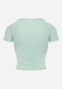 Renee - Jasnozielony Krótki T-shirt Basic z Okrągłym Dekoltem Gresalor. Okazja: na co dzień. Kolor: zielony. Materiał: jeans, zamsz. Długość: krótkie. Styl: klasyczny, casual #4