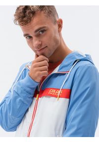 Ombre Clothing - Kurtka męska wiatrówka z kapturem - niebieska V2 - Rozmiar: XL. Typ kołnierza: kaptur. Kolor: niebieski. Materiał: poliester